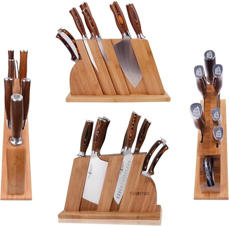 TUO Sharp Knife Set for Kitchen, 8 Piece Wooden Knife Block Set, Forged German Steel with Woodgrain Pakkawood Ergo Handle, Rust Resistant - Fiery Phoenix Series - Image 5